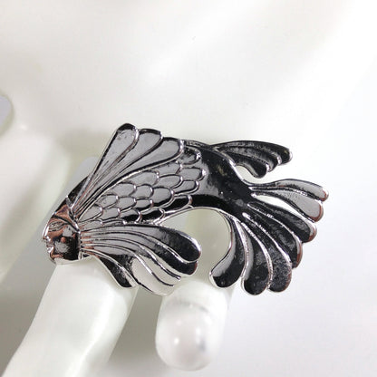 Laurel Burch Fish With Human Face Brooch, Rhodium Plated, 1980s Vintage Jewelry