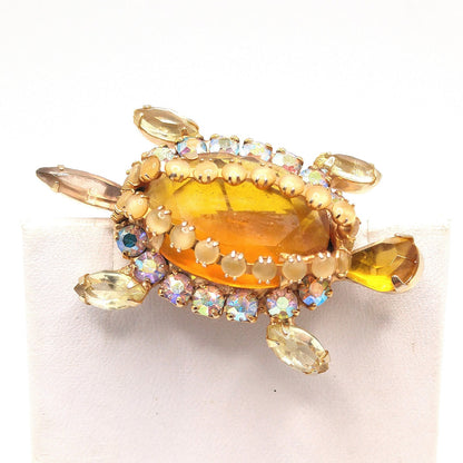Turtle Brooch, Juliana Style Open Back Rhinestones, Gold Plated, 1960s Vintage Jewelry