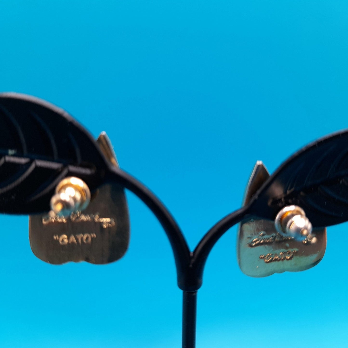 Laurel Burch "Gato" Cat Post Earrings, Enamel Cloisonne, Gold Plated, 1980s Vintage Jewelry