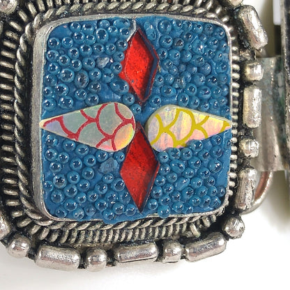 Art Crafted Five Linked Bracelet, Silver Tone, Iridescent Design, 1960s Vintage Jewelry