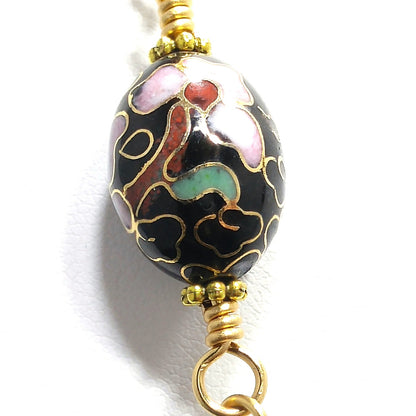Vintage Cloisonné Beaded Necklace, Hand Wire Wrapped, 1960s Jewelry