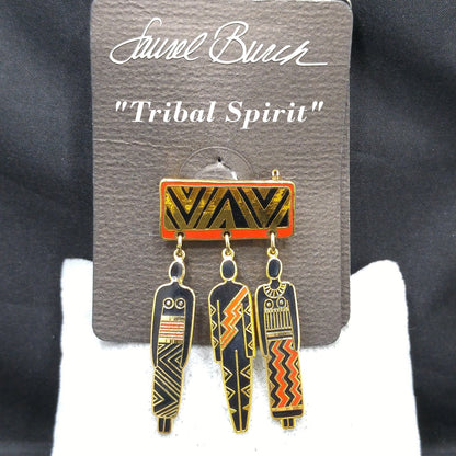 Laurel Burch "Tribal Spirit" Brooch, Dangles "Man Woman Ancestor", 1980s Vintage Jewelry