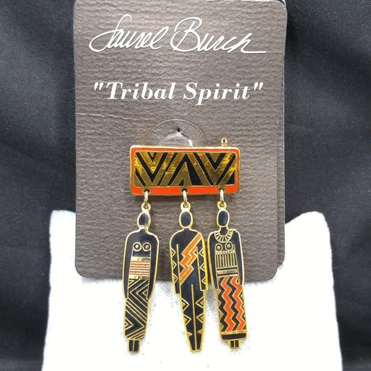 Laurel Burch "Tribal Spirit" Brooch, Dangles "Man Woman Ancestor", 1980s Vintage Jewelry