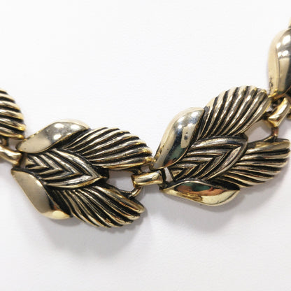 Vintage 1960s Gold Tone Leaf Link Necklace Bracelet Set Mid Century Unsigned