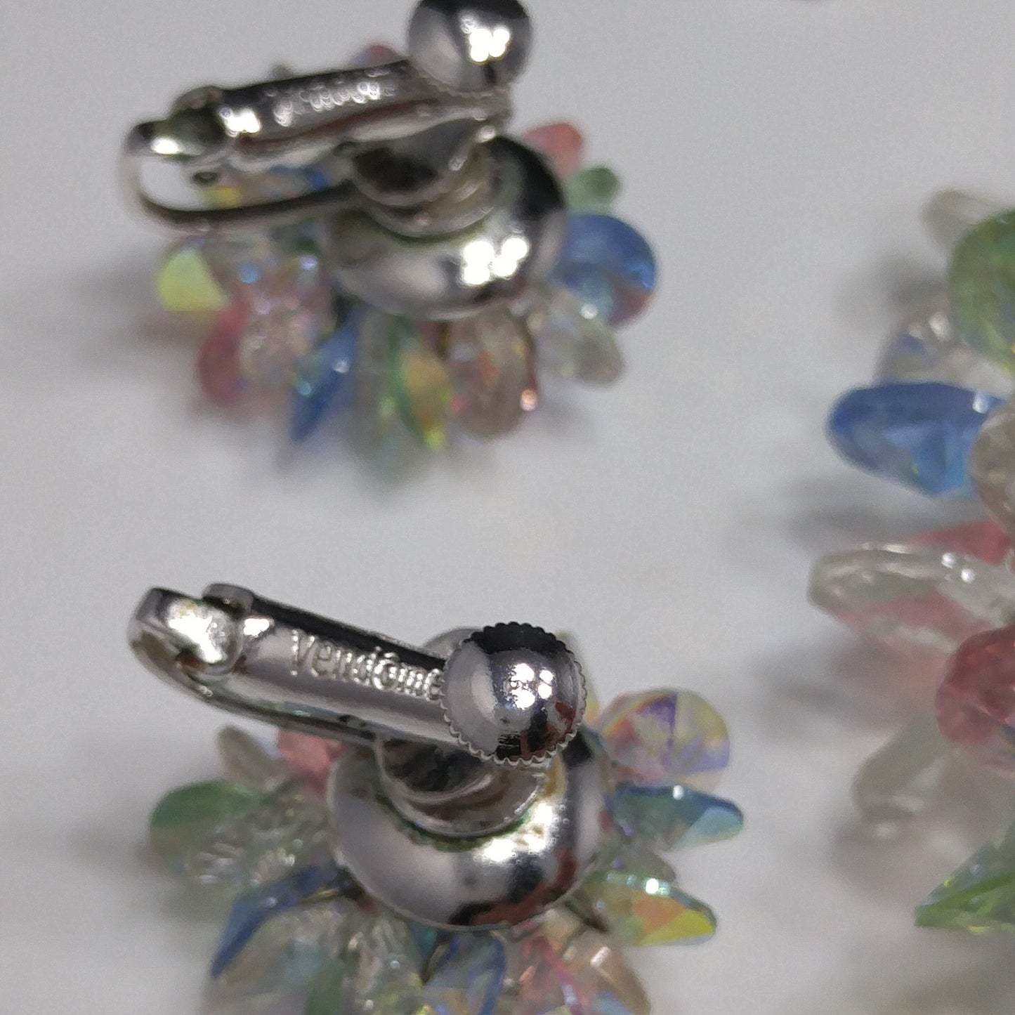 Vendome Pastel Lucite Beaded Necklace & Earrings, Aurora Borealis, 1960s Vintage Jewelry