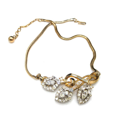 Crown Trifari Rhinestone Pendant Necklace, Snake Chain, 1950s Vintage Jewelry