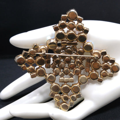 Topaz Glass Rhinestone Large Brooch, Aurora Borealis, 1960s Vintage Jewelry