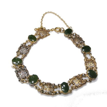 Wells Sterling Chrysoprase Gemstone Bracelet, Mid Century Vintage Asian Bracelet