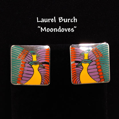 Vintage Laurel Burch "Moondoves" Post Earrings, Rhodium Plated, 1980s