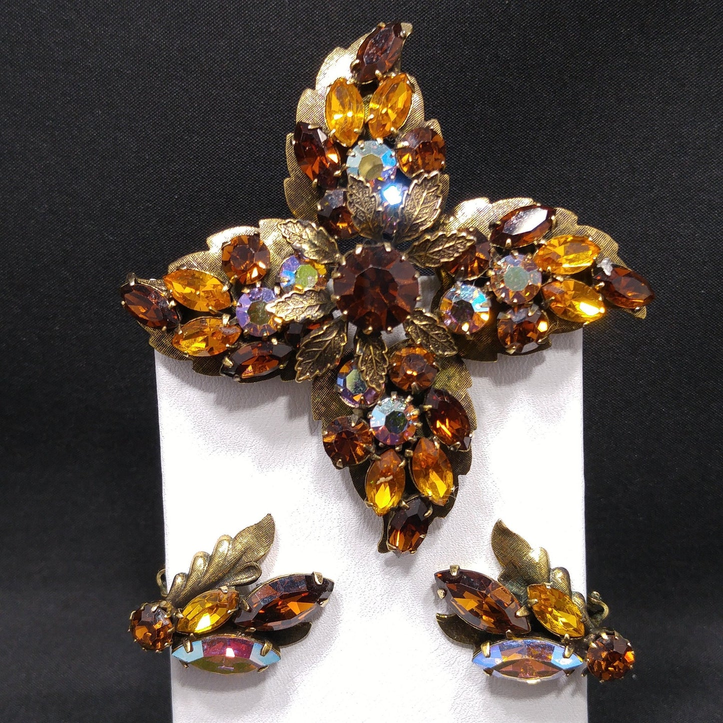 Regency Topaz Brooch Earrings Set, 1950s Vintage Jewelry