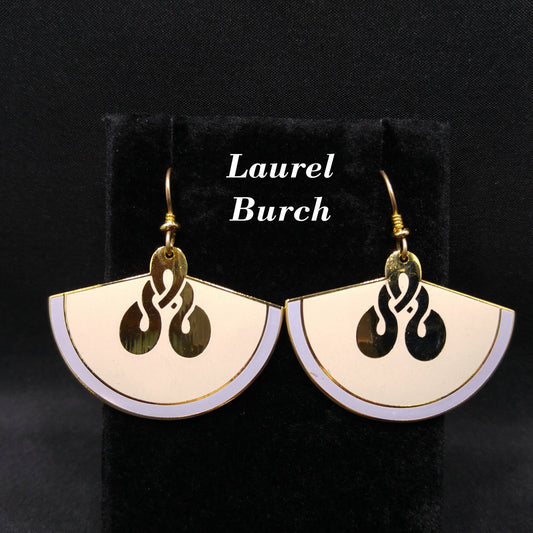 Laurel Burch Large Fan Love Knot Earrings, Gold Plated, Cloisonne Enamel, 1980s