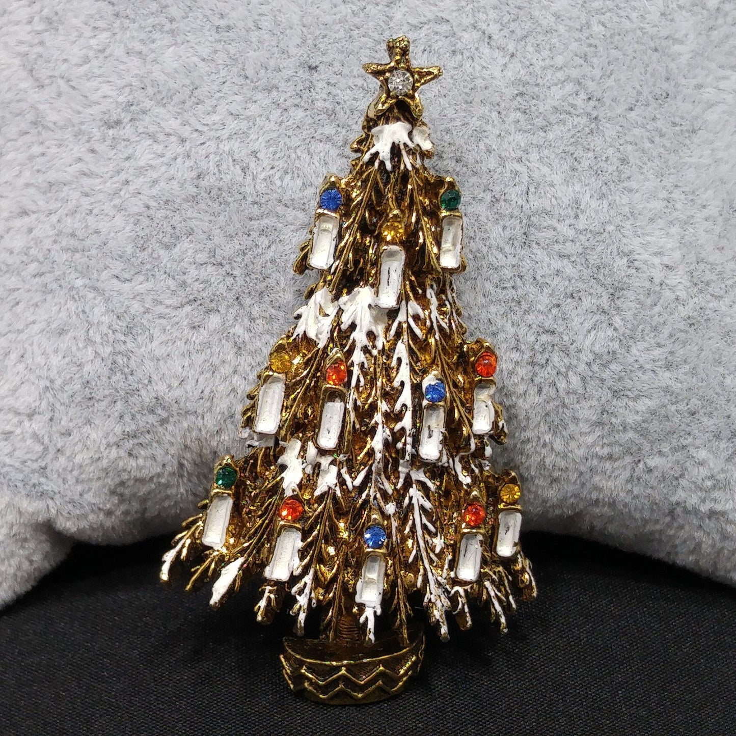Vintage ART Arthur Pepper Christmas Tree Brooch Enamel Candles 1960s Book Piece