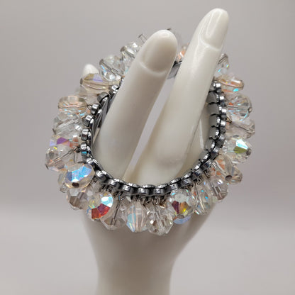 Vintage Aurora Borealis Crystal Cha-Cha Stretch Bracelet 10mm Beads