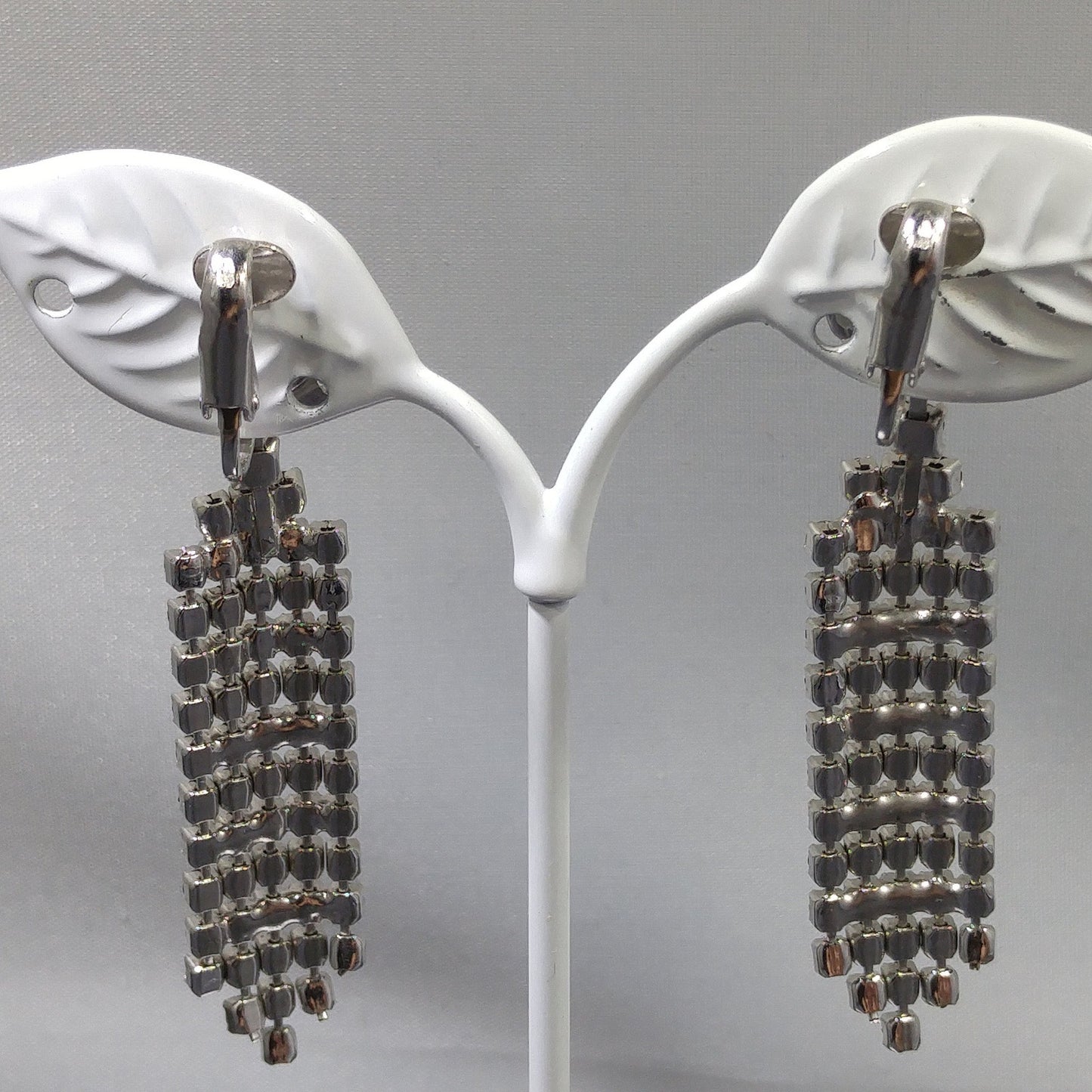 Red & Clear Long Rhinestone Earrings, Dangle , 1960s Vintage Jewelry