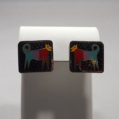Vintage Laurel Burch "Night Dog" Post Earrings, 1980s Vintage Jewelry