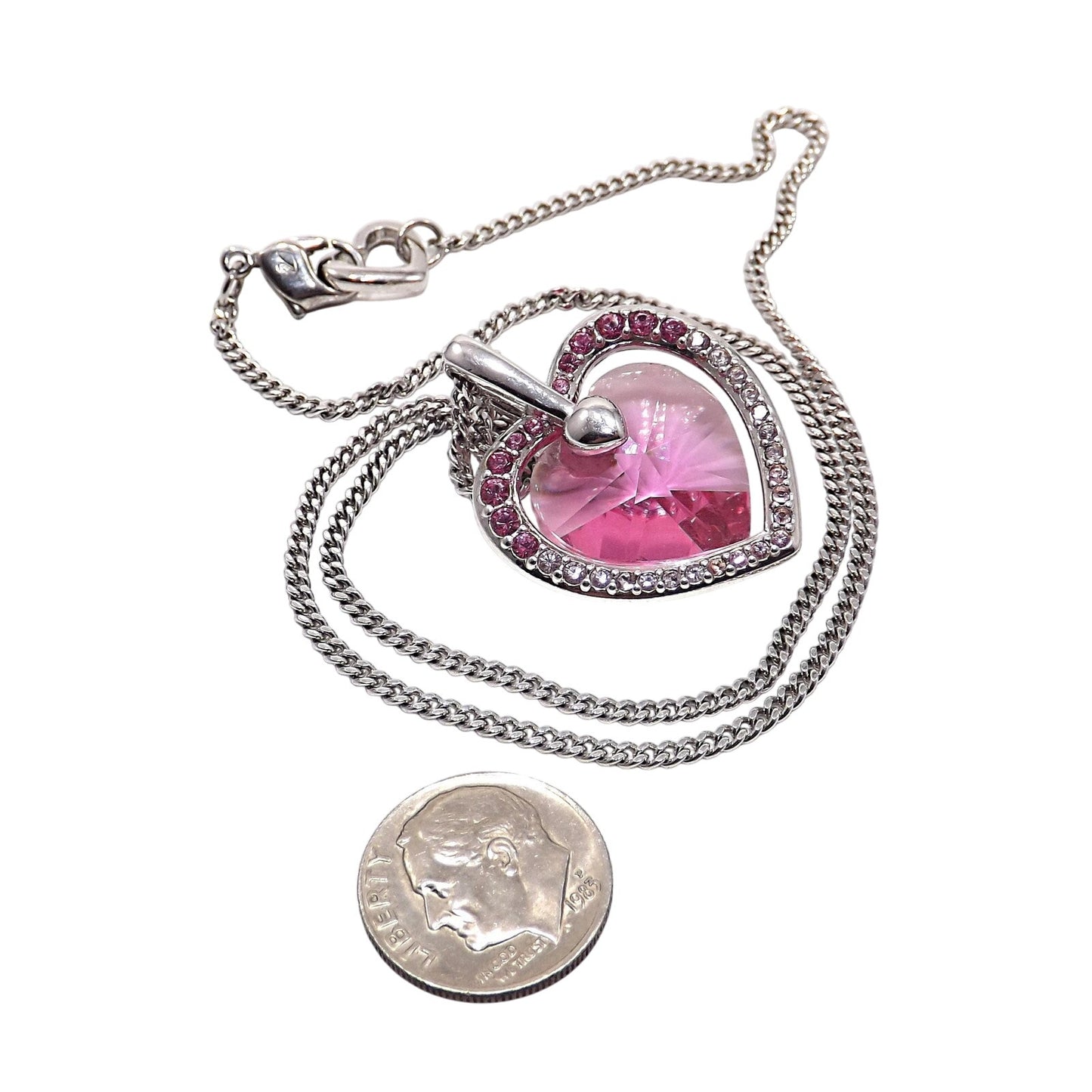 Swarovski “Mom 2003” Pink Heart Crystal Necklace, Swan Logo, Vintage 2000s Jewelry