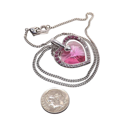Swarovski “Mom 2003” Pink Heart Crystal Necklace, Swan Logo, Vintage 2000s Jewelry