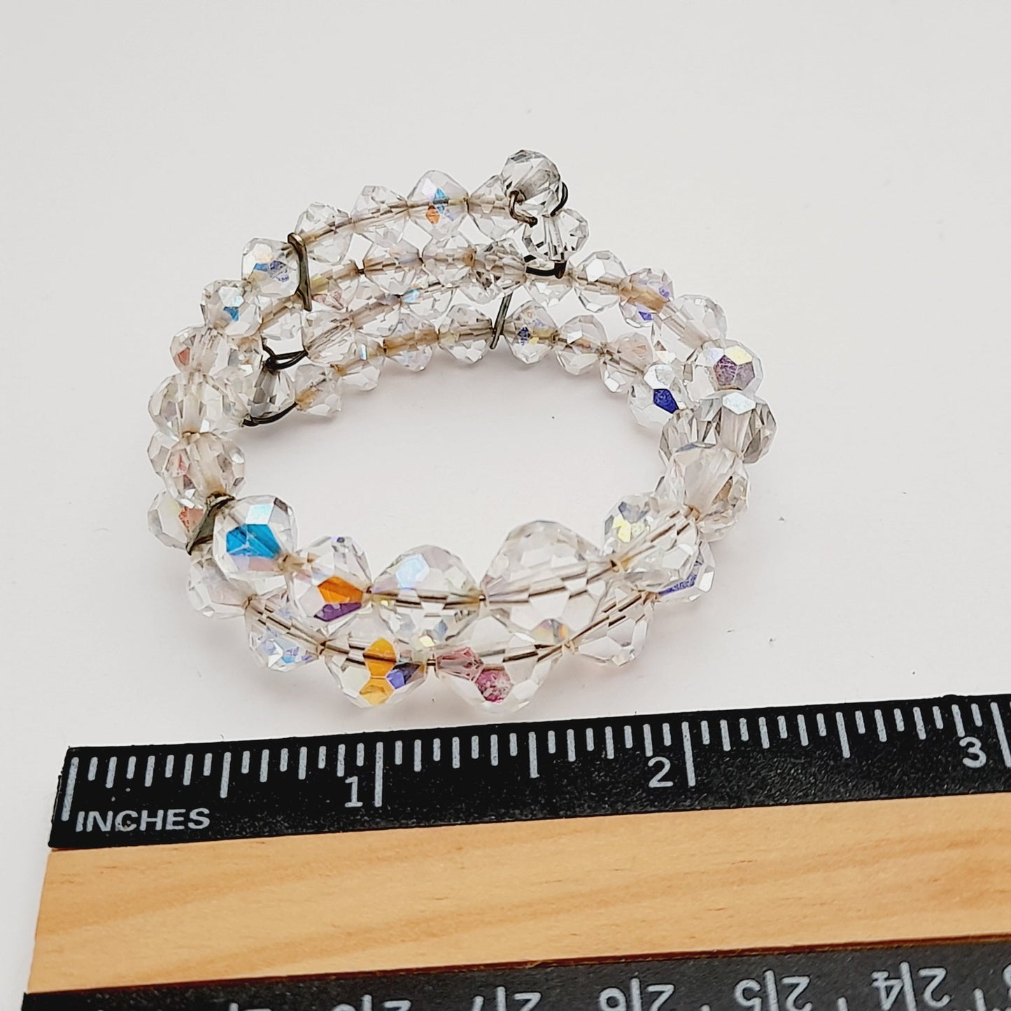 Vintage 1950s Clear Aurora Borealis Crystal Two Strand Bracelet – 6 3/4 Inches