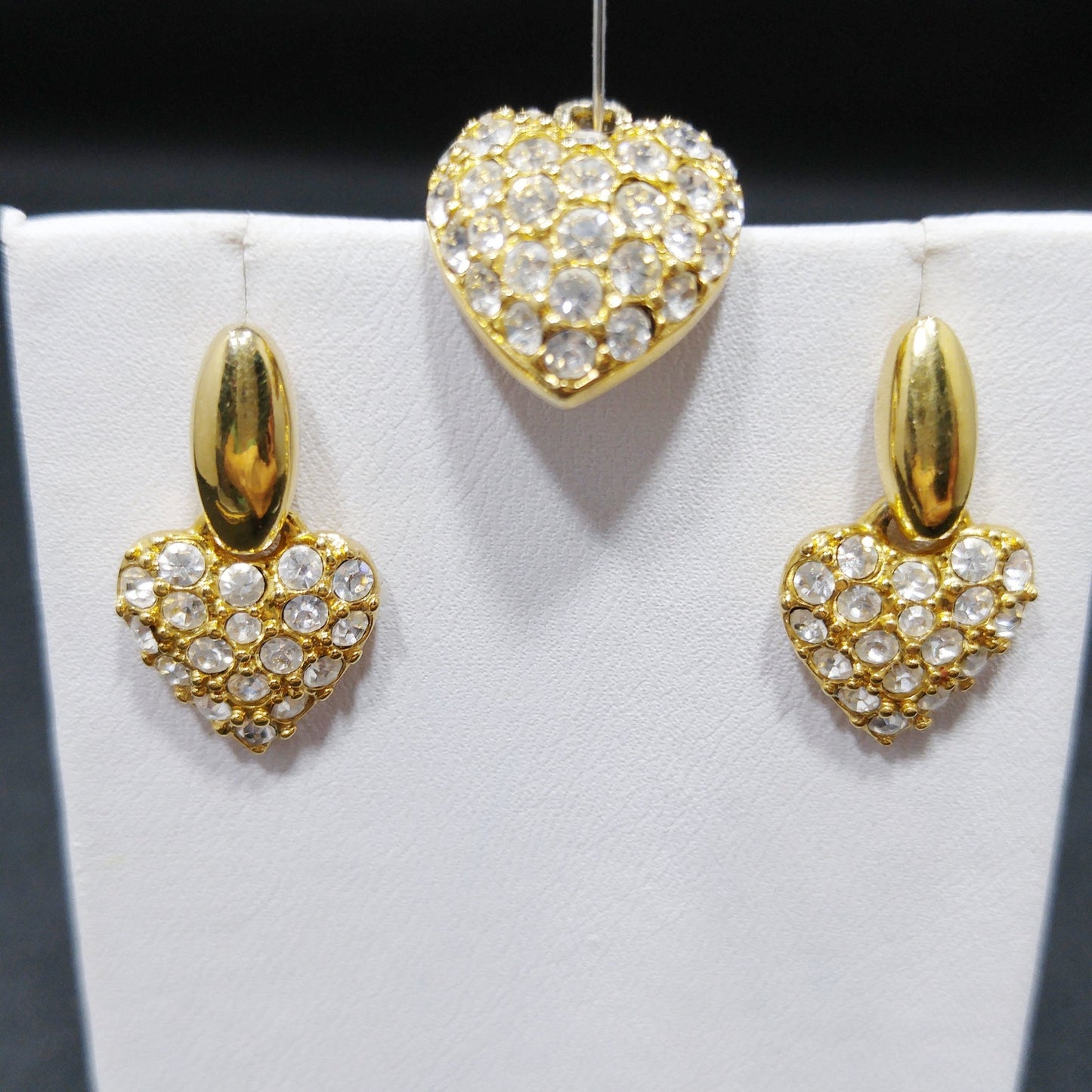 Swarovski Swan Logo Heart Earrings & Pendant Set, Gold Plate, Clear Pave Crystal