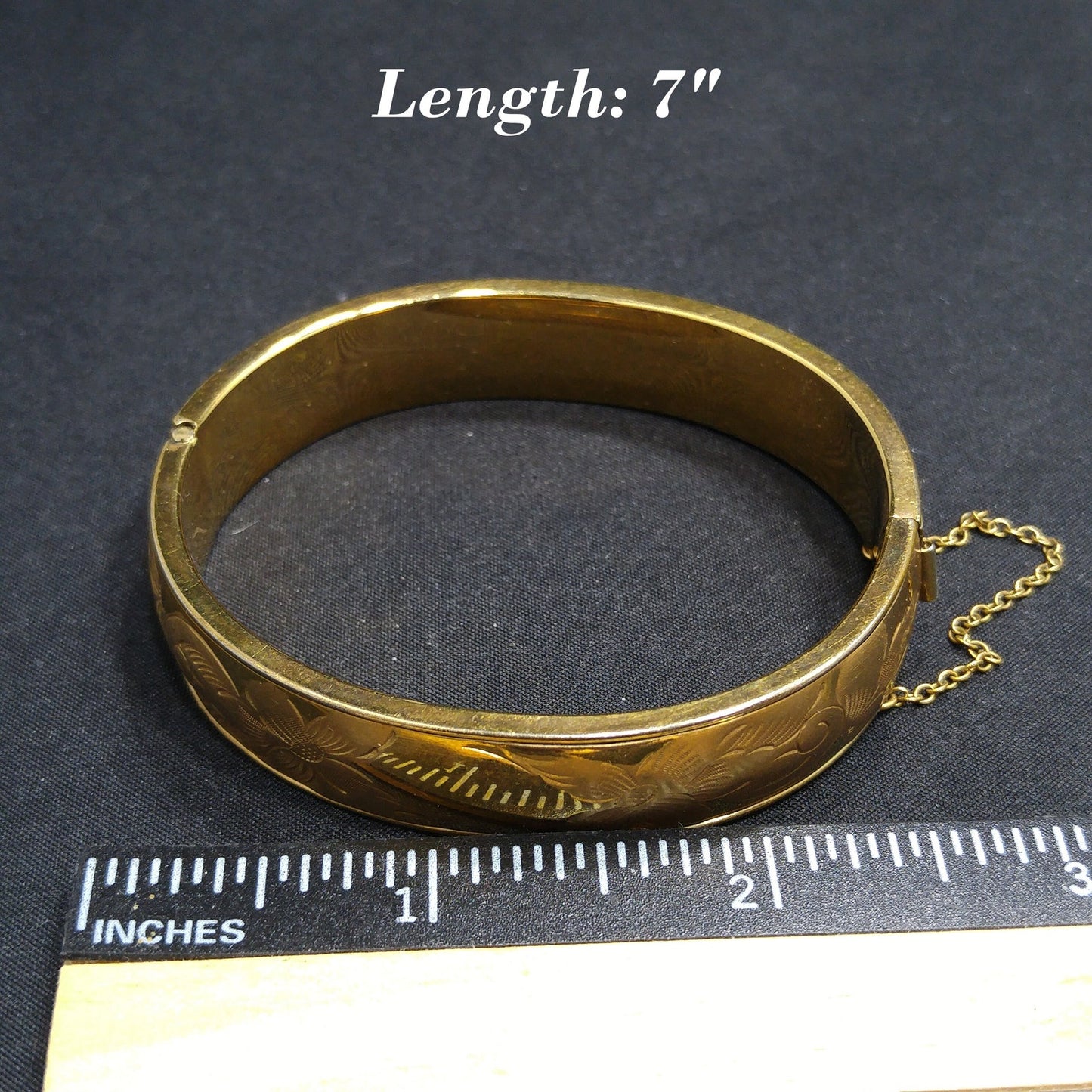 Victorian 12 KT Gold Filled Bracelet, Safety Chain, Floral Embossed, 1930s Vintage Jewelry