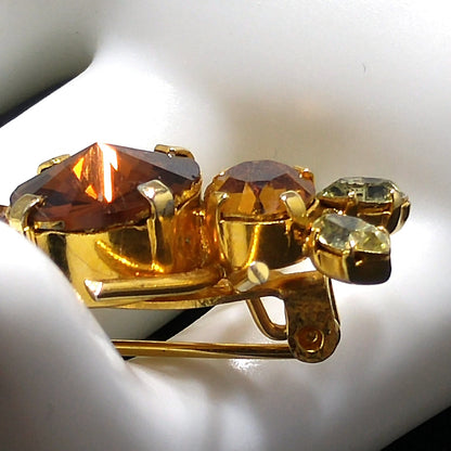Vintage Austria Crystal Mouse Brooch – Figural Topaz & Citrine Rhinestones – 1 Inch