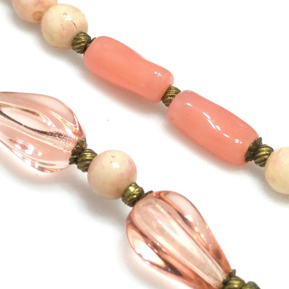 Miriam Haskell Pink Art Glass Bead Necklace 44” Long Vintage 1940s Signed