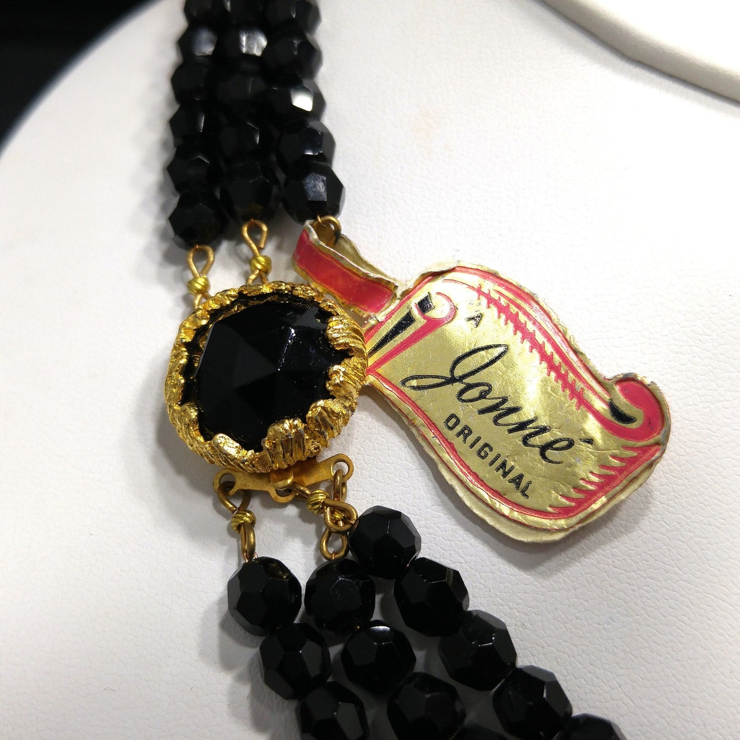 Vintage Jonne’ Original Black Crystal 3-Strand Necklace House of Schrager NOS