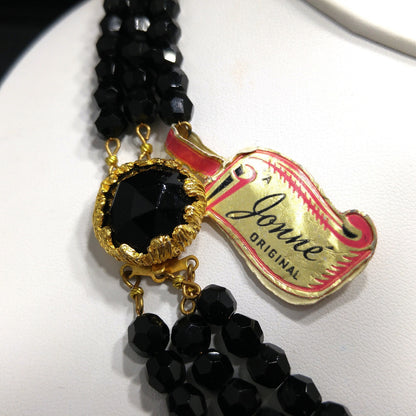 Vintage Jonne’ Original Black Crystal 3-Strand Necklace House of Schrager NOS