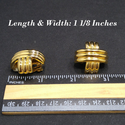 Ciner Gold Plated Cross Earrings, Signed Clips, 1980s Vintage Jewelry