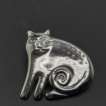 Vintage Laurel Burch Cat Brooch, Rhodium Plated, 1980s Vintage Jewelry