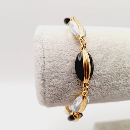 Swarovski Black & Clear Crystal Bracelet, Gold Plated, 1990s Vintage Jewelry
