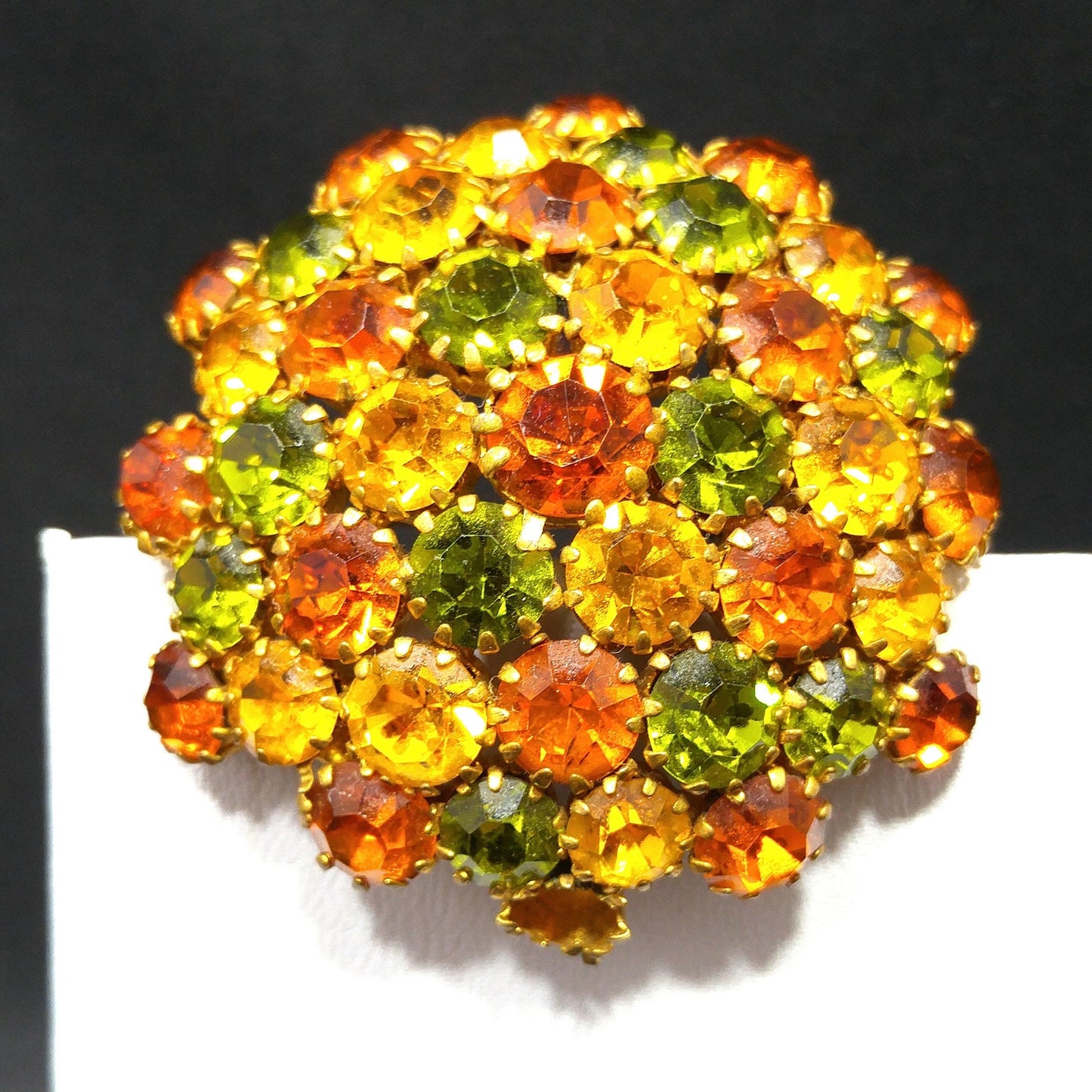Austria Autumn Fall Rhinestone Domed Brooch, 1950s Vintage Jewelry