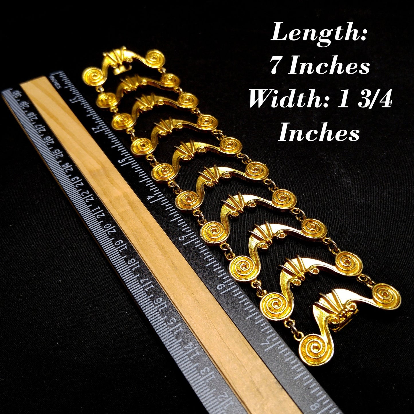 Vintage Vendome Wide Gold Plated Bracelet Swirl Design Hidden Clasp 1950s