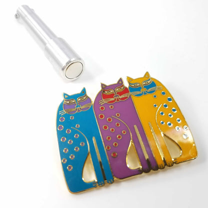 Vintage Laurel Burch Siamese Cats Cloisonné Enamel Gold Brooch Pin 1980s Jewelry