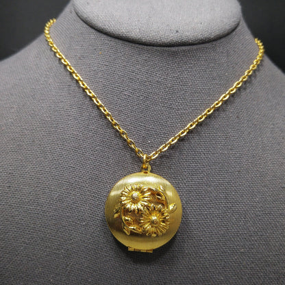 Vintage Perfume Floral Locket Necklace, Solid Perfume Inside, 1960s Vintage Jewelry
