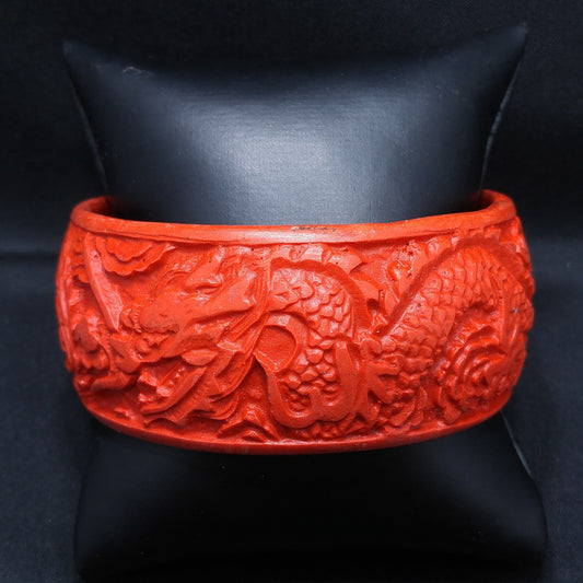 Chinese Carved Dragon Wide Bangle Bracelet, 1960 Vintage Jewelry