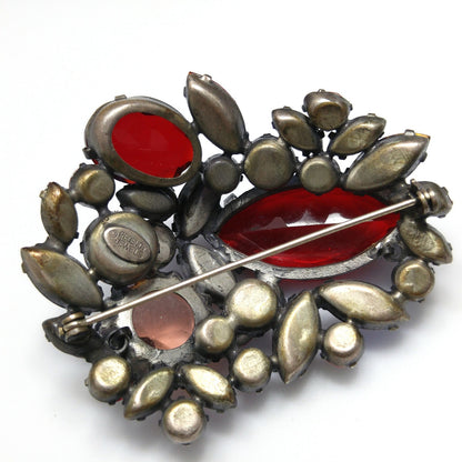 Regency Jewels Red Brooch, Aurora Borealis, 1950s Vintage Jewelry