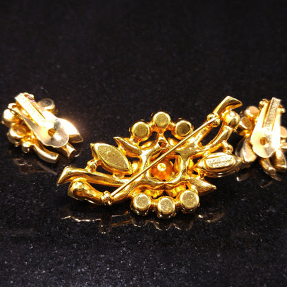 Eisenberg Ice Topaz Orange Brooch & Earrings, Gold Plated, 1960s Vintage Jewelry