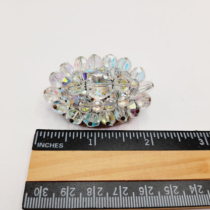Vintage 1960s Crystal Aurora Borealis Faceted Bead Oval Brooch – 2 Inch Pin