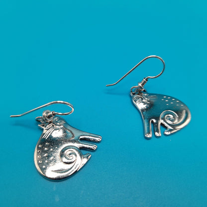 Vintage Laurel Burch Keshire Cat Earrings, Rhodium Plated