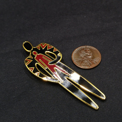 Vintage Laurel Burch "Shaman" Brooch, Gold Plated & Enamel, 1980s