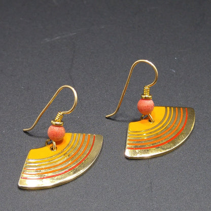 Vintage Laurel Burch "Rhythm" Earrings, Orange Enamel, Gold Plated