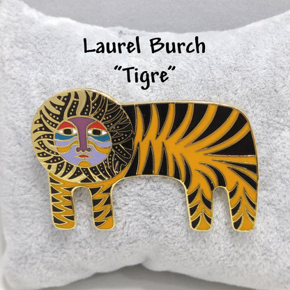 Laurel Burch "Tigre" Brooch, Gold Plated Lion Tiger Pin, 1980s Vintage Jewelry