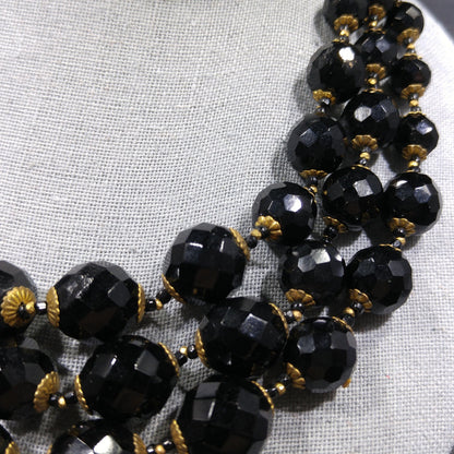 Miriam Haskell Black Beaded Necklace, Three Strands, 1960s Vintage Jewelry
