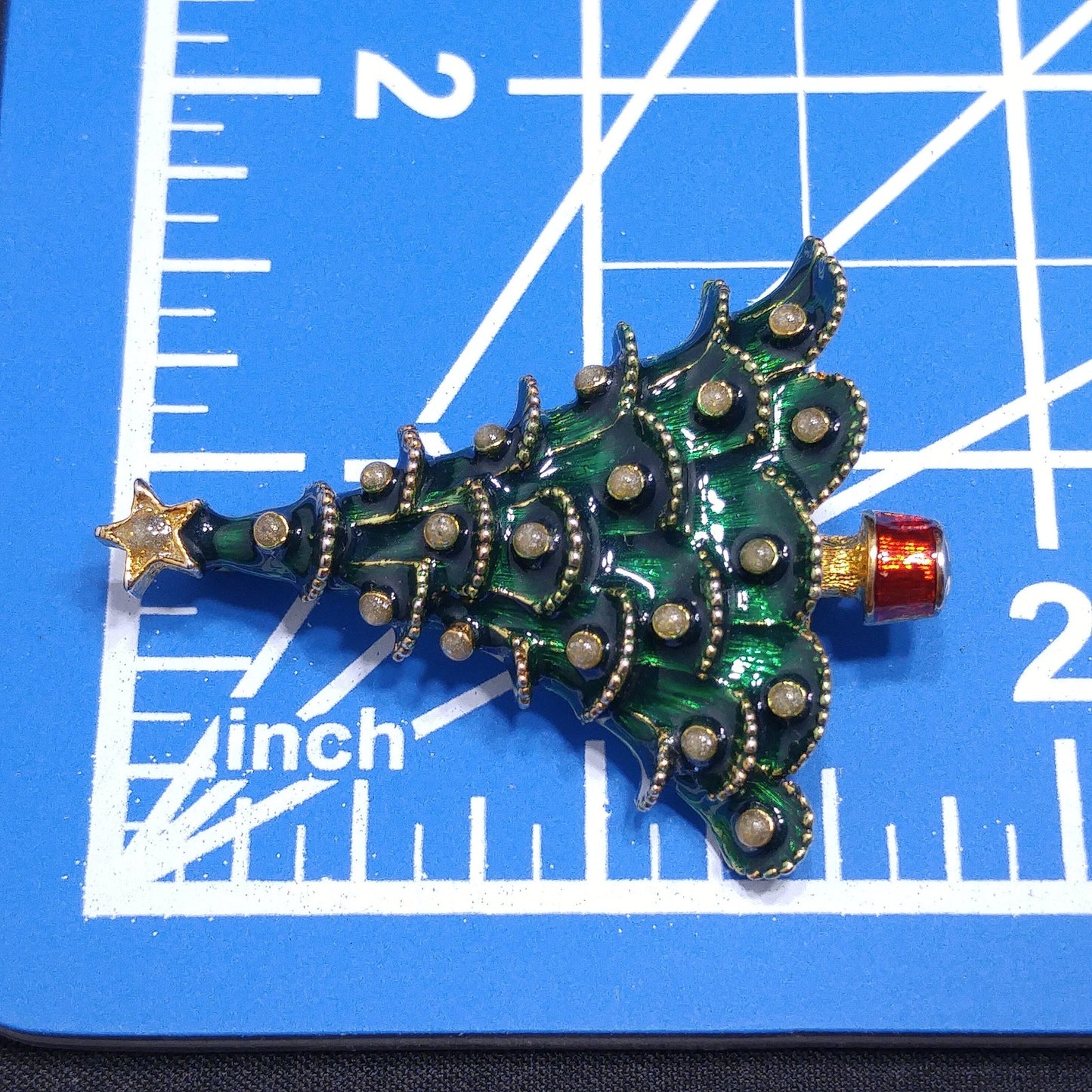 Eisenberg Ice Christmas Tree Brooch Green Enamel Red Trunk Vintage 1970s