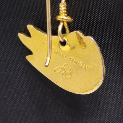 Laurel Burch "Wild Swan" Bird Earrings, Gold Plated, Enamel Cloisonne, 1980s