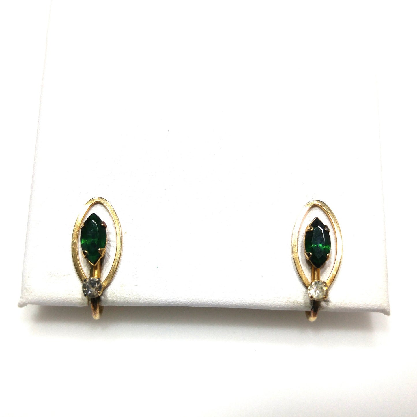 Van Dell Green Clear Rhinestone Necklace Earrings Set, 12K Gold Filled, 1940s Vintage Jewelry