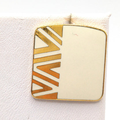 Vintage Laurel Burch "Naito" Geometric Post Earrings, Cream Enamel, Gold Plate