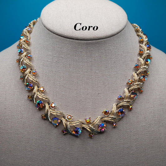 Vintage Coro Aurora Borealis Topaz Choker Necklace, 1960s, 16 Inches