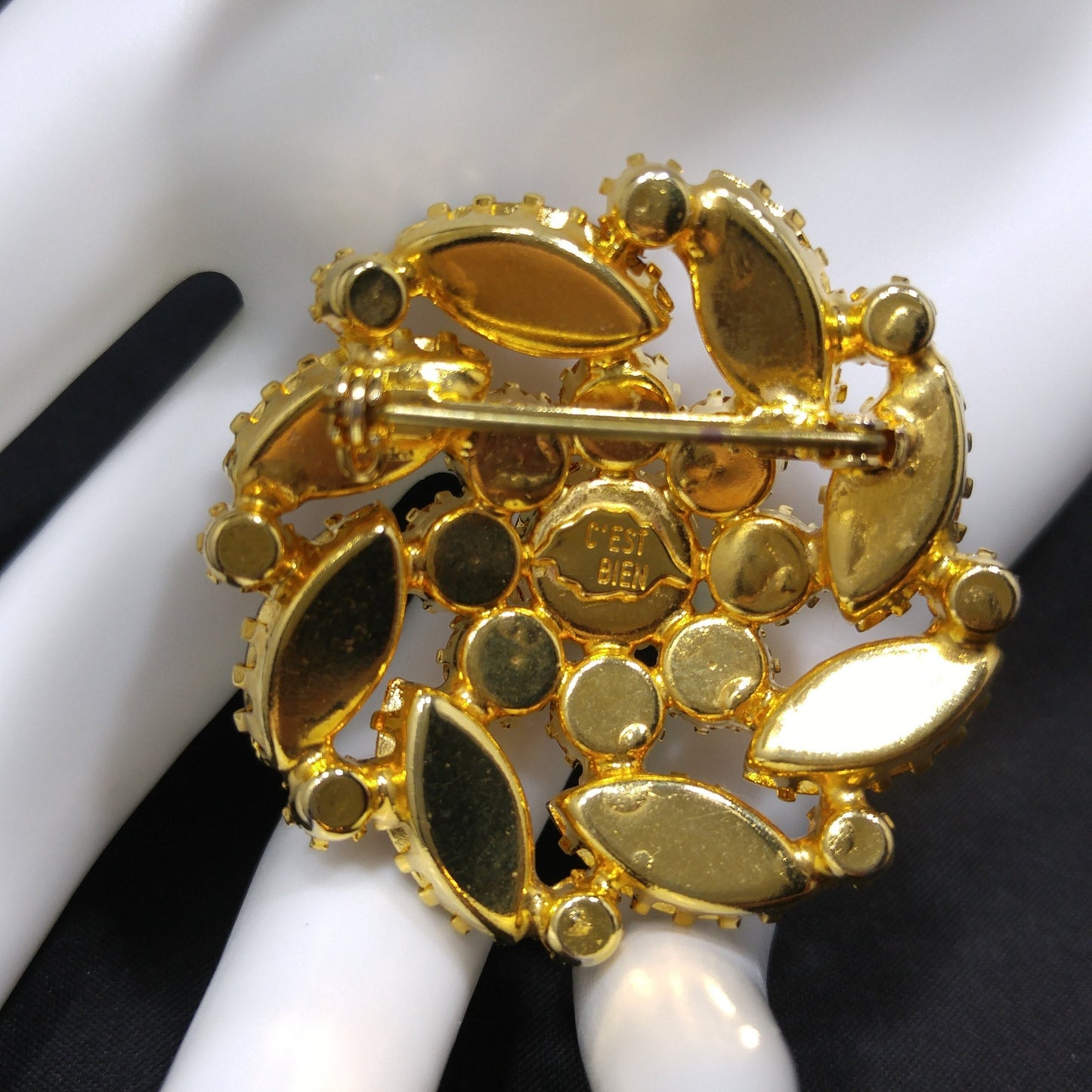 VIntage C'est Bien Topaz Rhinestone Brooch, Gold Plated, 1960s
